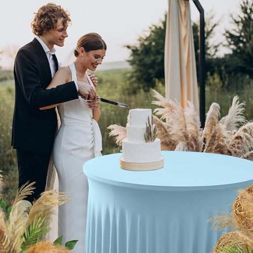 HolidayIdeas Fitted Baby Blue Spandex Table Skirts for Wedding Party,60 Inch Round,6 Pack - Image 3