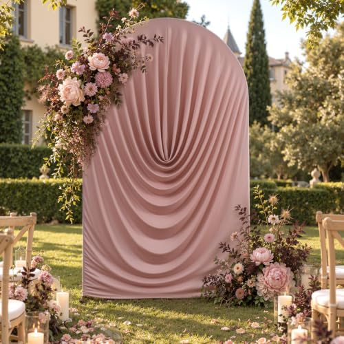 7.2FT Dusty Pink Draped Arch Cover, Ruched Ripple Arch Backdrop Cover by Unknown