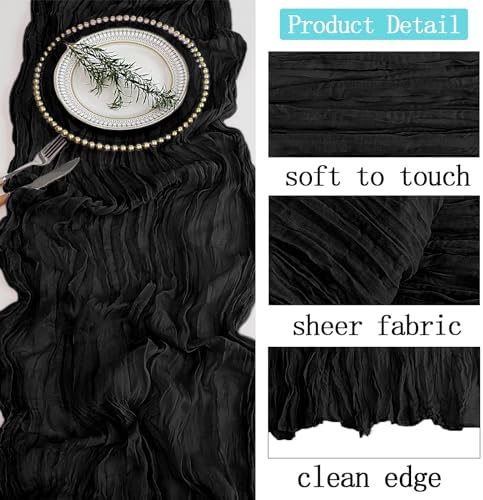 6 Pack Black Cheesecloth Table Runner 20 x 120 inch Gauze Table Runners 10 FT Long,Semi Sheer Boho Cheese Cloth Fabric Table Runner Bulk for Wedding,Party,Baby Shower,Bridal Shower Decoration - Image 3