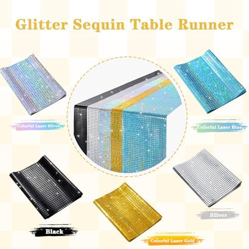 Laser Silver Sequin Table Runner 4 Packs 13 x 72 Inch Sequin Mirror Fabric - Image 7