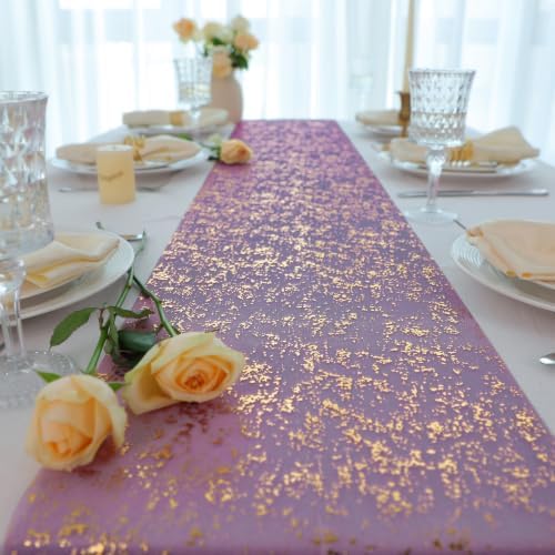 2 Pcs Plum Purple Gold Table Runner, Glitter Metallic Foil Mesh Roll 108" - Image 4