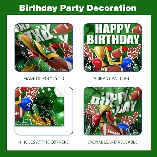 Football Birthday Decorations For Men,Happy Birthday Backdrop,Banner Balloons,Table Cloth,Paper pom poms Party Supplies for Boys - Image 4