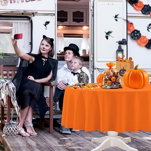 12 Pack Halloween Round Tablecloths, Orange Black Purple Table Cloth - Image 7