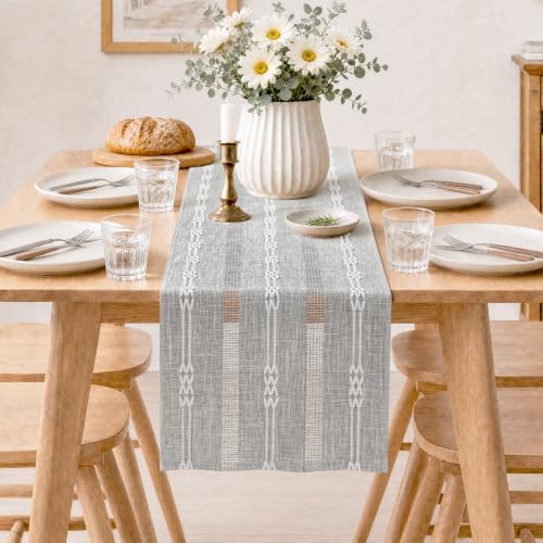 Rustic Linen Farmhouse Table Runner, Woven Boho Table Runner 13" × 108" - Image 5