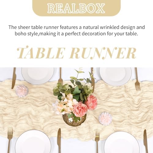 6 Pack Ivory Cheesecloth Table Runner 17x108 Inch Semi Sheer Boho Gauze Cheese Cloth Fabric Table Runners Table Decor for Wedding Party Baby Shower Birthday Home Decor Garden Farmhouse - Image 4