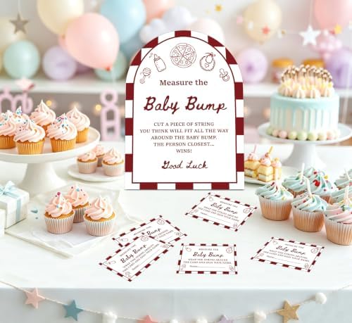 Special Delivery Baby Shower Games, Slice Slice Measure The Baby Bump Game, 6x8 Inch Arch Wooden Sign With Stand And 50 Guessing Cards, Gender Reveal Party Supplies & Decorations - AD07 - Image 4