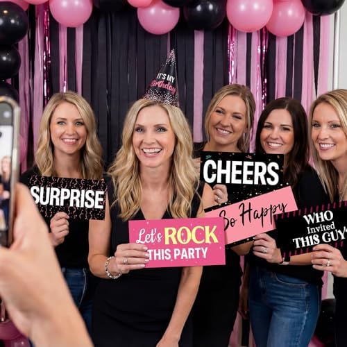 Beeveer 24 Designs Birthday Photo Booth Props, Pink PVC Selfie Signs - Image 3