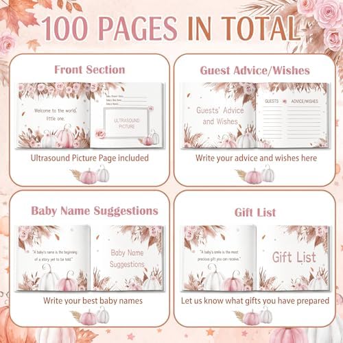 Fuyoooo 27 Pcs Pink Little Pumpkin Baby Shower Guest Book Baby Shower Sign - Image 5