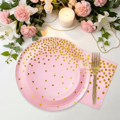 Pink and Gold Paper Plates and Napkins Party Supplies Serves 35 Guests - Image 5