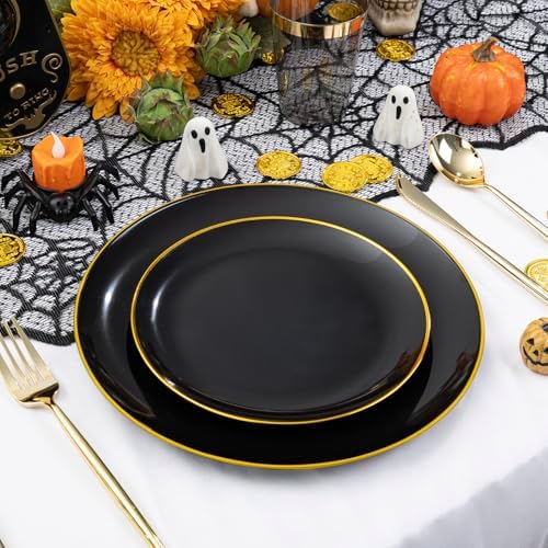 ejonirinjonir 180pcs Elegant Black Plastic Plates for Wedding, Gold Trim - Image 2