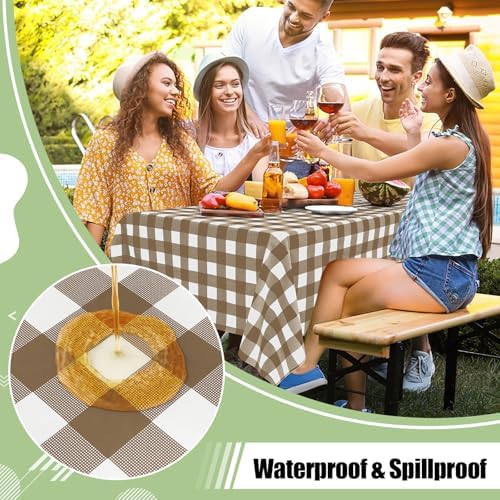 misaya 12 Packs Brown White Buffalo Gingham Plastic Disposable Table Cloth - Image 3