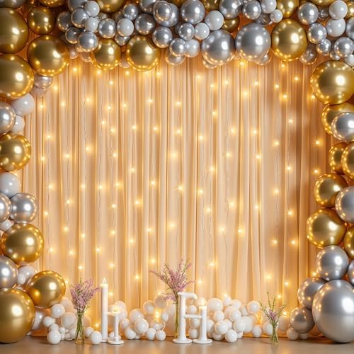 Dark Champagne Backdrop Curtains with Lights for Parties,10x10FT Wrinkle Free Polyester Wedding Photo Backdrop Curtains for Baby Shower Birthday Ceremony Reception Home Party Decorations-5ft x 10ft - Image 4
