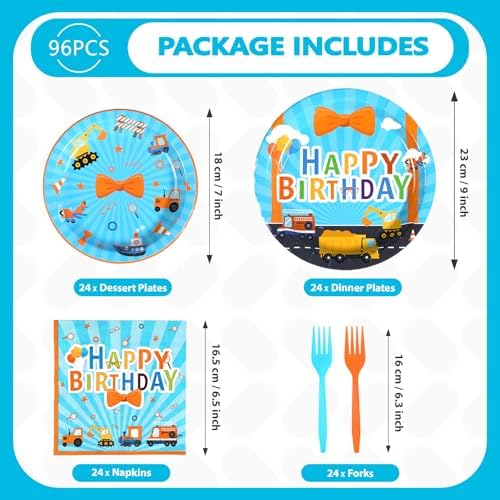 96 Pcs Blue Orange Cartoon Party Decorations for Boys Girls Serves 24 - Image 5