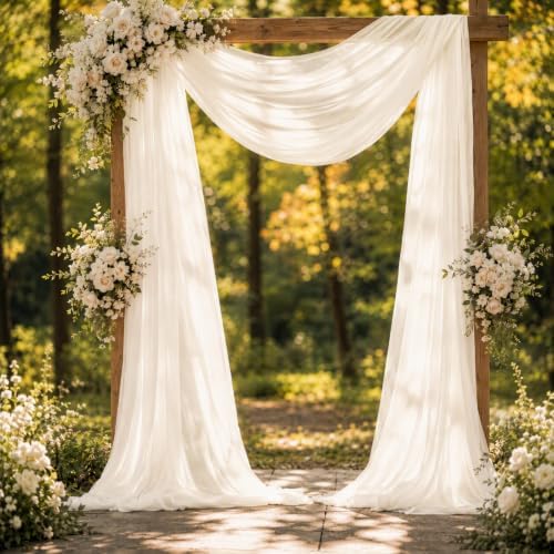 Ivory White Wedding Arch Draping Fabric Sheer Curtain Drapes | 31" x 20 ft Extra Long Shimmery Backdrop Curtains for Wedding Anniversary Party Summer Outdoor Events Drapery Photo Backgrounds - Image 3