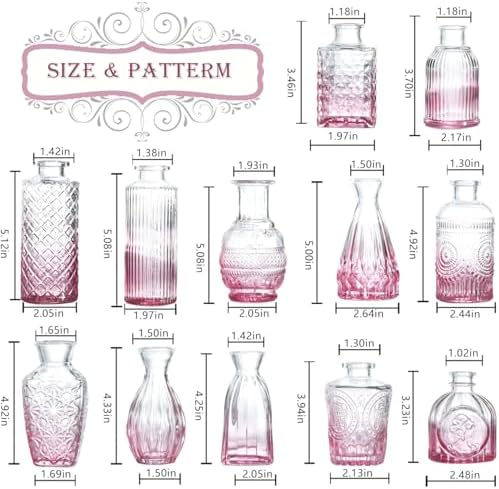 Bud Vases Set of 12,Glass Bud Vases in Bulk,Small Flower Vases for Centerpieces,Mini Vintage Vase for Wedding, Home Table Decor,Christmas,Party Decoration,Pink - Image 4