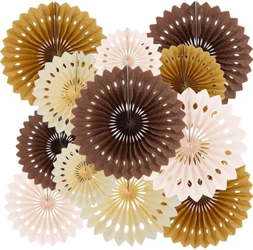 BEISHIDA 12packs Honeycomb Round Paper Fans Brown Hanging Party Decoration by Beishida