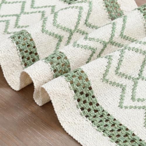 Artoid Mode Sage Green Stripe Diamond Woven Table Runner 12x48 Inch - Image 6
