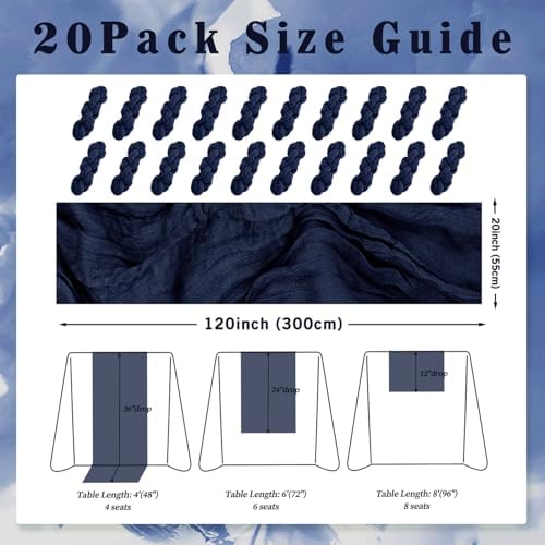20 Pack Navy Blue Cheesecloth Table Runner 10FT Boho Fabric Rustic Cheese Cloth Table Runner for Wedding Bridal Shower Baby Shower Gauze Sheer Birthday Party Table Decorations 20 x 120 Inch Long - Image 2