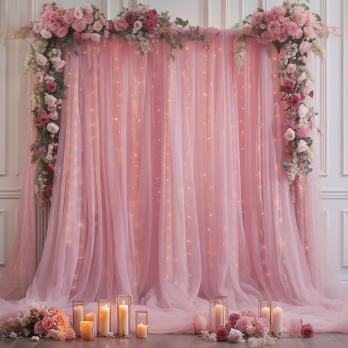 10x10ft Dusty Rose Tulle Backdrop Curtain for Parites, Sheer Backdrop Curtains for Wedding Baby Shower Birthday Party Photo Shoot Decorations - Image 3
