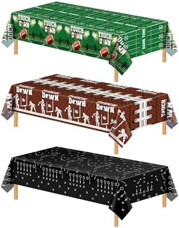 NatNarr 3 Pack Plastic Football Tablecloths, Superbowl Party Decorations by NatNarr