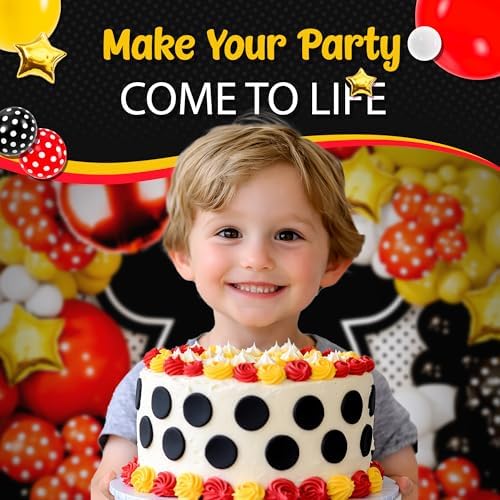 ALL-IN-1 Red Black Yellow Balloon Arch Kit with BONUS Gold Stars for Cartoon Birthday Party Decorations - Different size Balloons in Red Yellow and Black color for Birthday Decorations - Image 6