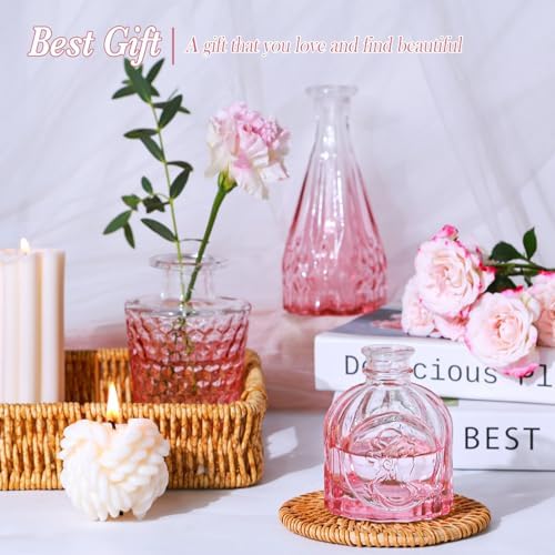 UPBUD Pink Glass Bud Vases Set of 5, Mini Flower Vase for Centerpieces, Small Clear Vases in Bulk for Wedding Decorations, Vintage Vase for Table, Home Décor - Image 6
