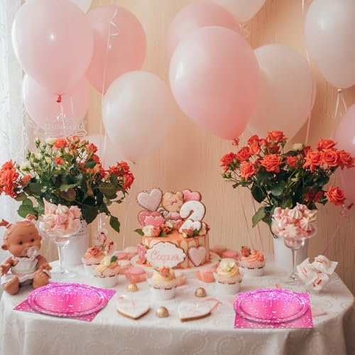 40 PCS Hot Pink Happy Birthday Decorations - Rose Pink Party Supplies with Paper Plates and Napkins for Girls, Women, Weddings & Birthday Parties - Image 6