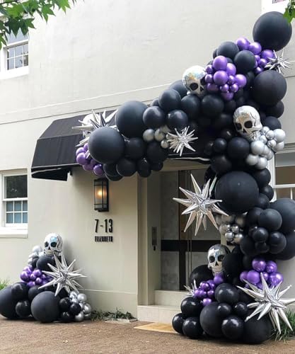 Purple and Black Balloon Arch Kit, 132Pcs Explosion Star Metallic Silver Purple Black Confetti Balloon Garland kit Different Size Balloons for Halloween Graduation Birthday Party Decorations - Image 5