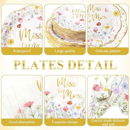 Funnymoom 452 Pcs Wildflower Bridal Shower Party Decorations for 50, Miss to Mrs Bridal Shower Paper Plates Napkins Cups Tablecloth Cutlery Straws for Love in Bloom Wedding Bachelorette Party Supplies - Image 2