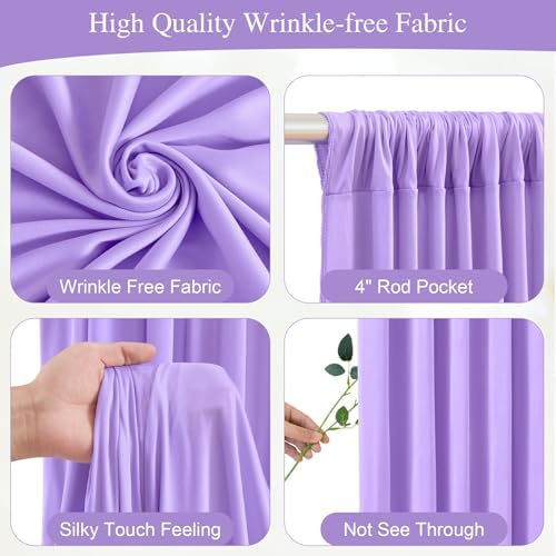 Lavender Backdrop Curtains with Lights for Parties,10x10FT Wrinkle Free Polyester Wedding Photo Backdrop Curtains for Baby Shower Birthday Ceremony Reception Home Party Decorations-5ft x 10ft,2 Panels - Image 2