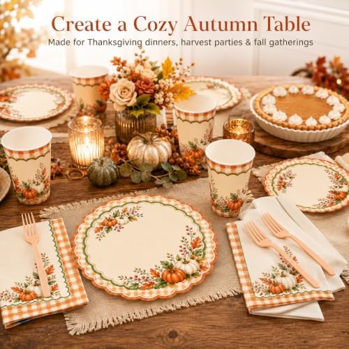 Fall Party Tableware Set, 128 PCS, Serves 24 for Thanksgiving - Image 2