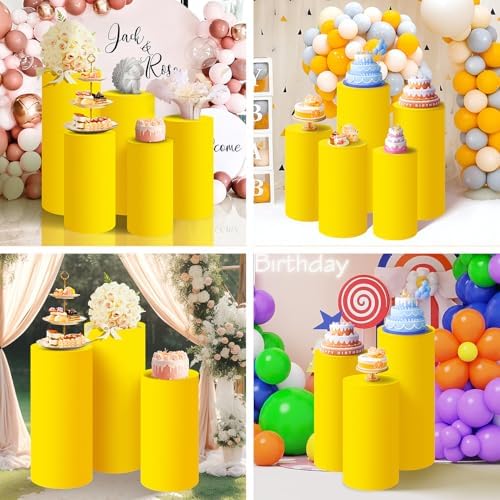 SaitiMade Set of 3 - Yellow Cylinder Pedestal Stand Covers - Image 6