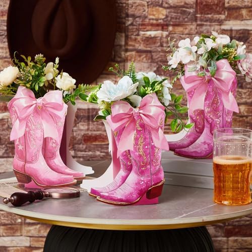 12 Set Western Pink Cowgirl Bow Boot Centerpiece Box Rodeo Vase - Image 4