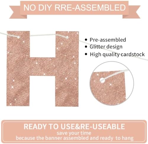 BEISHIDA Pre-Strung Glitter Rose Gold Happy Birthday Banner Party Decor - Image 2