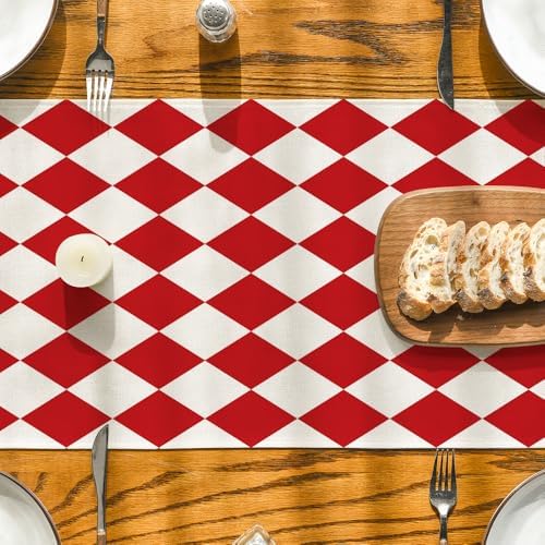 Artoid Mode Diamond Plaid Red Valentine Table Runner, Seasonal Spring Summer Party Kitchen Dining Table Decoration for Home Party Decor 13x72 Inch - Image 3