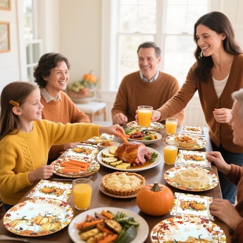 180 Pcs Fall Paper Plates and Napkins Party Supplies,Serve 60 - Image 6