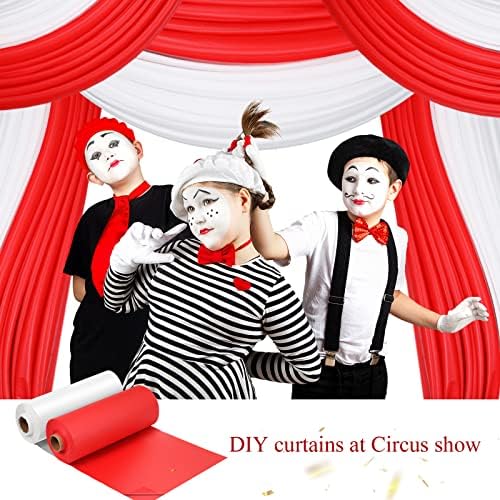 Moukeren 2 Roll Circus Carnival Table Cover Backdrop, White, Red - Image 7