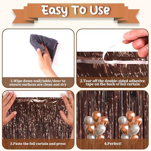 Voircoloria Brown Foil Fringe Backdrop Curtains, 3.3x6.6ft, 6pcs - Image 4