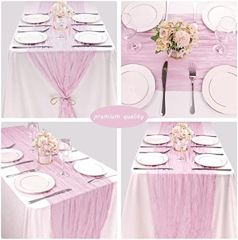 35x72 Inch Pink Cheesecloth Table Runner Boho Wedding Birthday Party Decor - Image 5