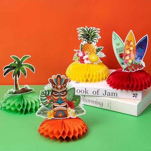 DMIGHT 101PCS Hawaiian Themed Party Decorations Set, Tropical Beach Aloha Summer Party Supplies, Including Backdrop, Table Skirt, Honeycomb Centerpieces, Balloons for Luau, Tiki Birthday Party - Image 4