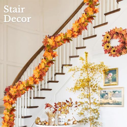 DearHouse 2 Pack Fall Garland Maple Leaf, 5.9Ft/Piece Hanging Vine Garland Artificial Autumn Foliage Garland Thanksgiving Decor for Home Wedding Fireplace Party Christmas (Green) - Image 3