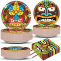 CHUNNIN 200 PCS Summer Tiki Party Plates Napkins Hawaiian Aloha Tableware Set Tropical Luau Themed Decoration Dessert Plates Forks Serve 50 Guests for Beach Picnic Pool Birthday Party Favor Supplies by CHUNNIN
