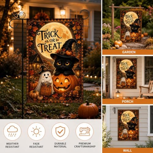 Fall Halloween Garden Flag Black Cat Ghost Trick or Treat Porch Decor - Image 7