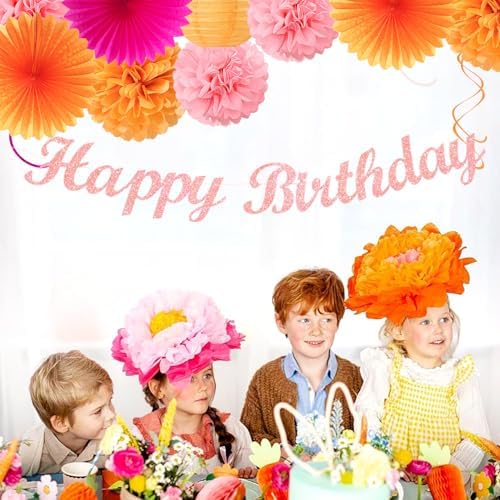 Hot-Pink Orange 21st Happy-Birthday Party-Decorations - 31pcs Sweet 16 18th Women Girls Paper Lanterns Streamers Banner,Tissue Pom Poms Fans Tassels Graland Decor,Fall Boho Backdrop Supplies Hugmoon - Image 5