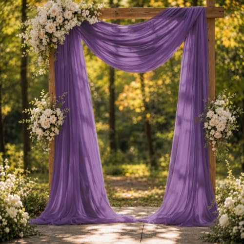 Plum Purple Wedding Arch Draping Fabric Sheer Curtain Drapes 2 Panels | 20 ft Extra Long Shimmery Backdrop Curtains for Wedding Anniversary Party Summer Outdoor Events Drapery Backgrounds - Image 6