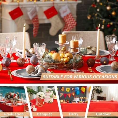 Fixwal 6 Pack 6FT Red Tablecloth Rectangle Spandex Fitted Table Cover - Image 6