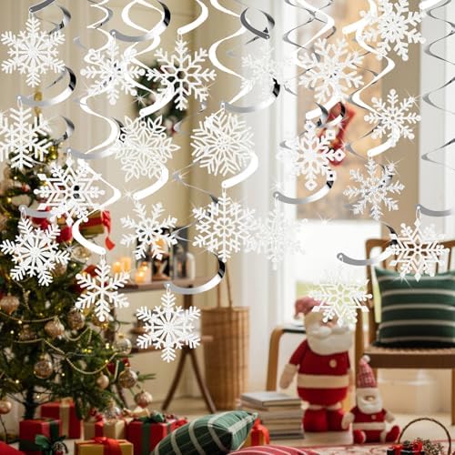 Snowflake Decorations, Christmas Hanging Decor, 30 Glitter Snowflake Swirls - Image 7