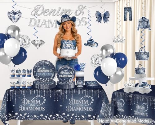 213 Pcs Denim And Diamonds Party Decorations Disposable Plates and Napkins - Image 3