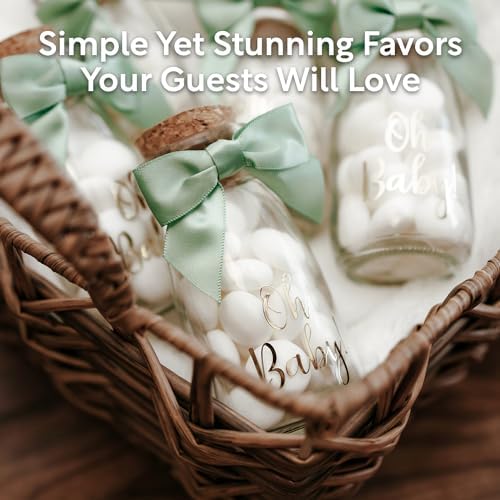 Ethisa Vintage 24 Pack Oh Baby Woodland Milk Glass Bottles with Ribbons and Stickers - Classy Baby Shower Favors for Guests and Table Centerpieces - Gender Neutral Eucalyptus Decoration - Safari Theme - Image 4