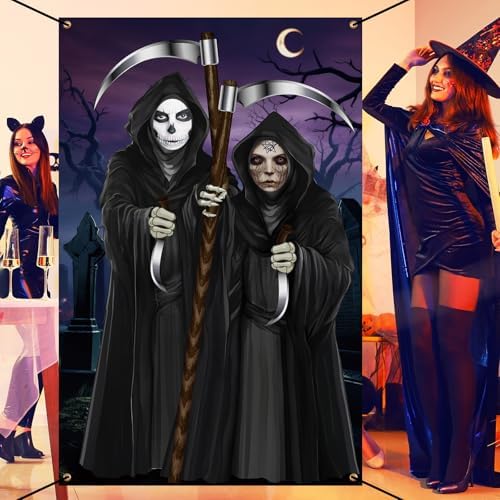 Lunmon 6x4 ft Halloween Backdrop Grim Reaper Face Cutout Holes - Image 5